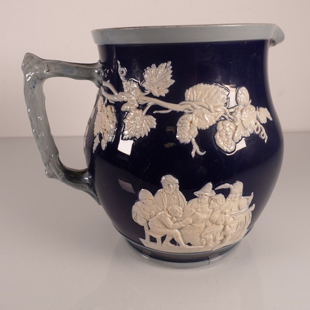 Vtg Copeland Spode England Cobalt Blue Jasperware White Relief Tavern Pitcher